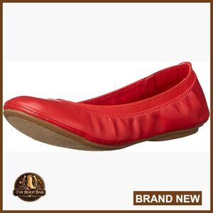 Leather Ballet Flats with Elastic Topline, Slip-On Closure, Round Toe
